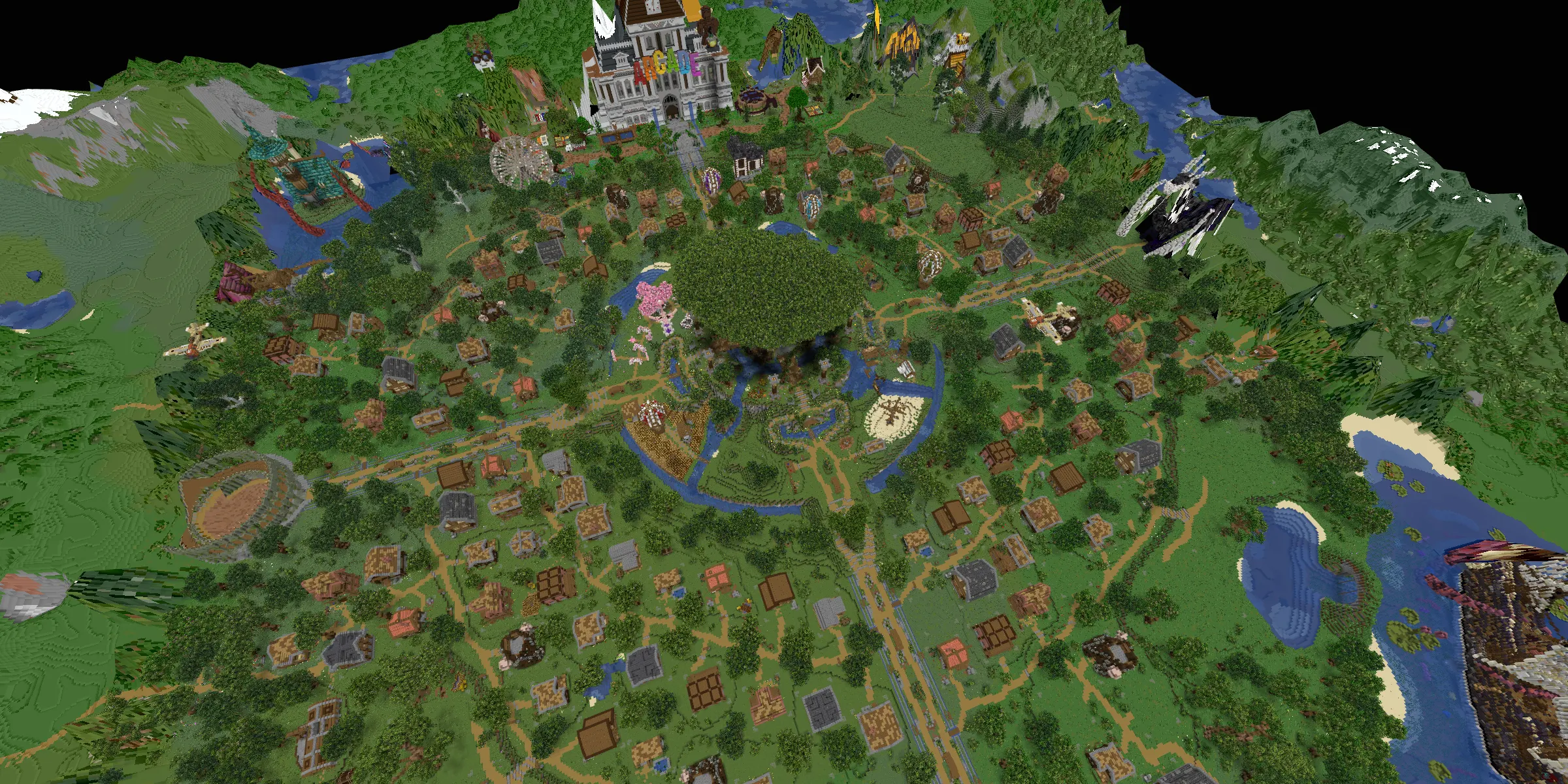 Der Spawn von oben, gerendert mit BlueMap